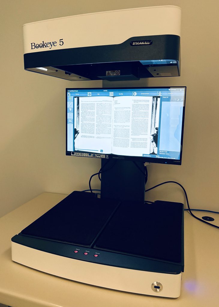 BookEye 5 scanner in use at Queen’s University. Image provided by Nicola Sikkema, Queen’s University, Canada.
